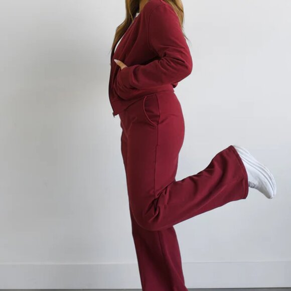 NWT EMERSON Maroon Fleece Wide Leg Pant - LONG - Picture 3 of 8